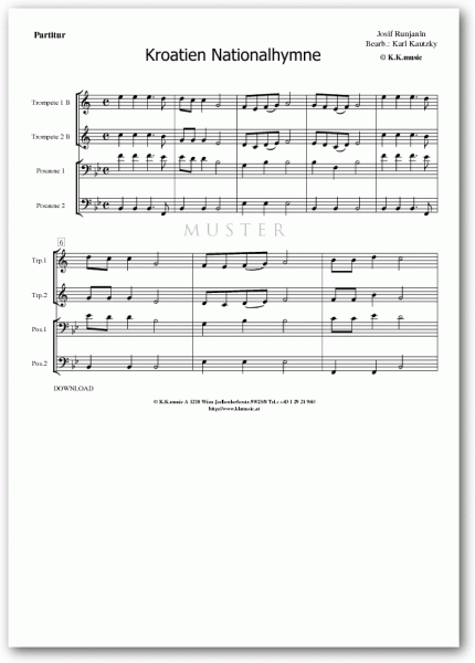 Kroatien Nationalhymne - Runjanin, Josif (Blechbläserquartett)